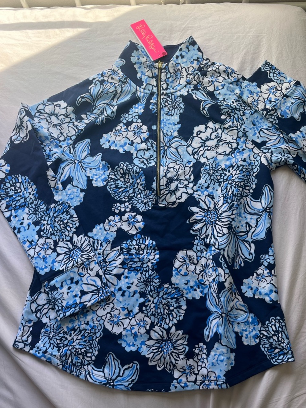 Lilly Pulitzer Navy & Sky Blue Floral Half-Zip Pullover